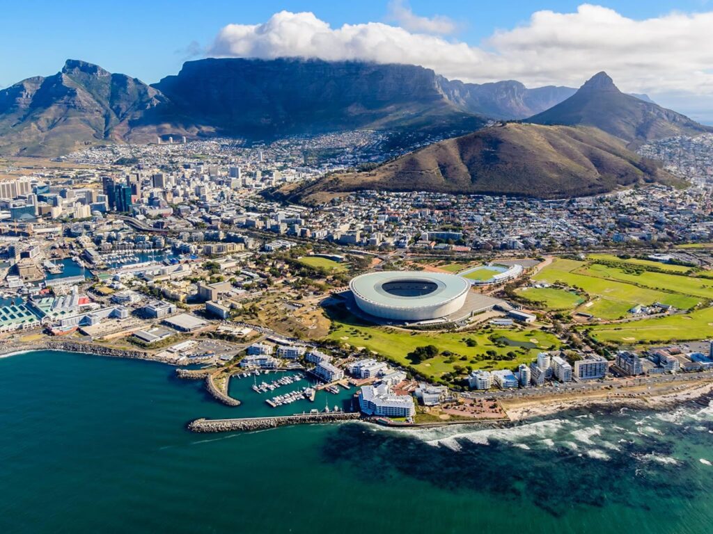 An aerial shot of Cape Town