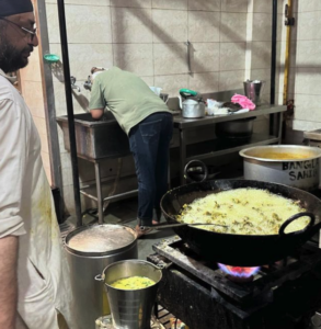 Onions being cooked in the langar